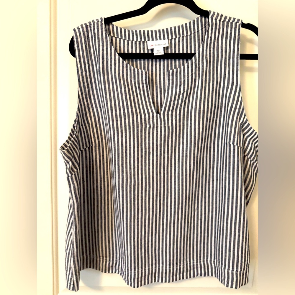 Liz Claiborne Striped Sleeveless 100% Linen Top - Black and White